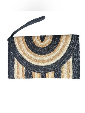 MudPie Black and Tan Woven Wristlet Clutch